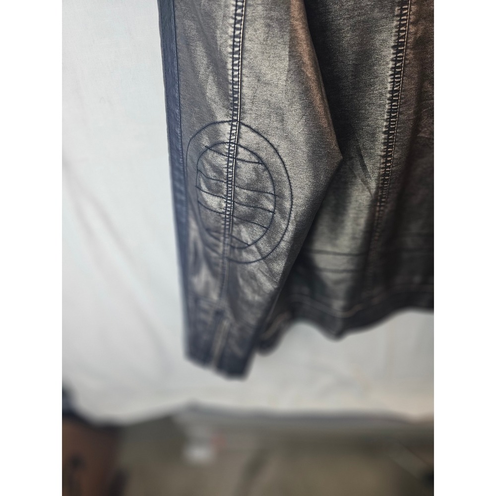 Machine Type Field Apparel Mens XXL Faux Leather Moto Jacket Metallic Pewter Zip - Picture 11 of 14